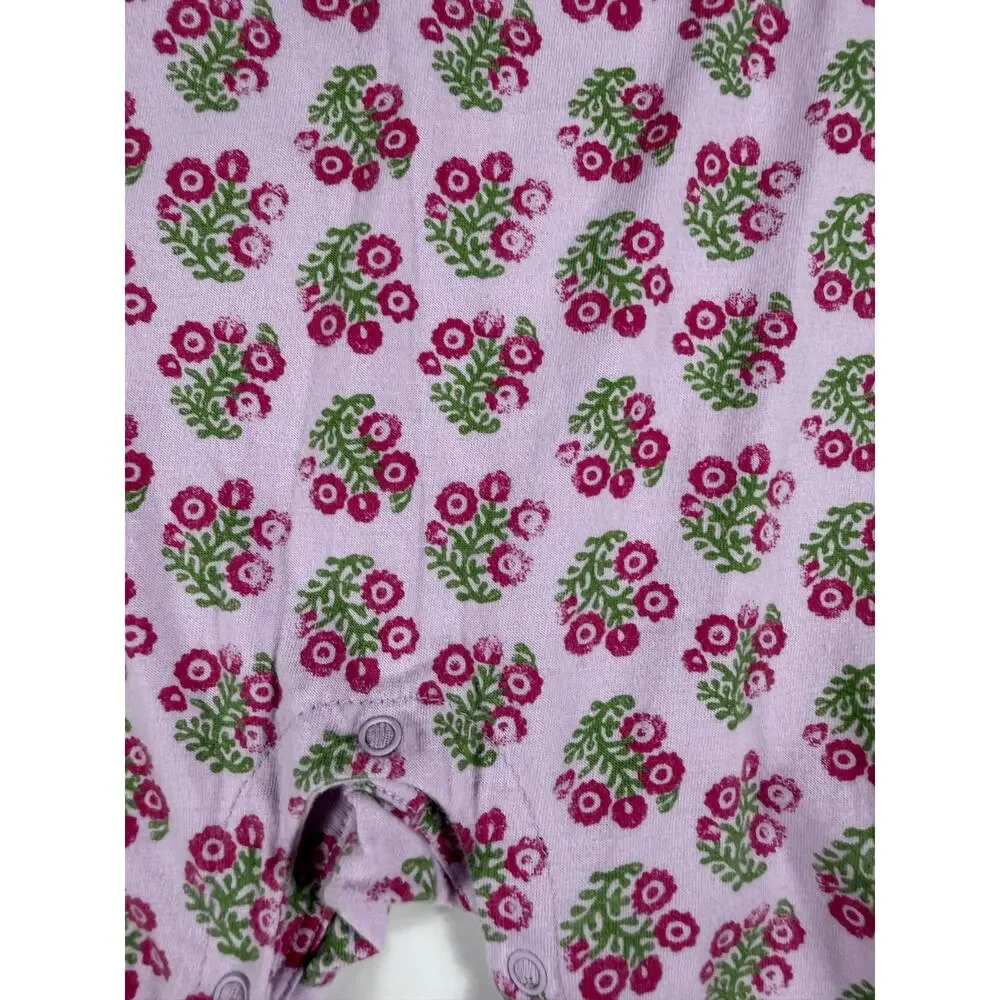 Tea Collection Floral Henley Romper Pink Purple Size 12-18 Months